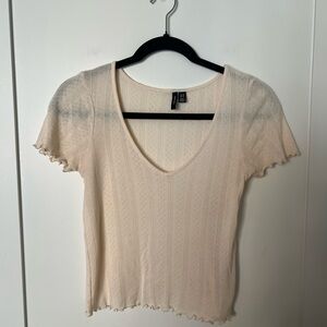 Vero Moda Cream Short Sleeve V-Neck Top